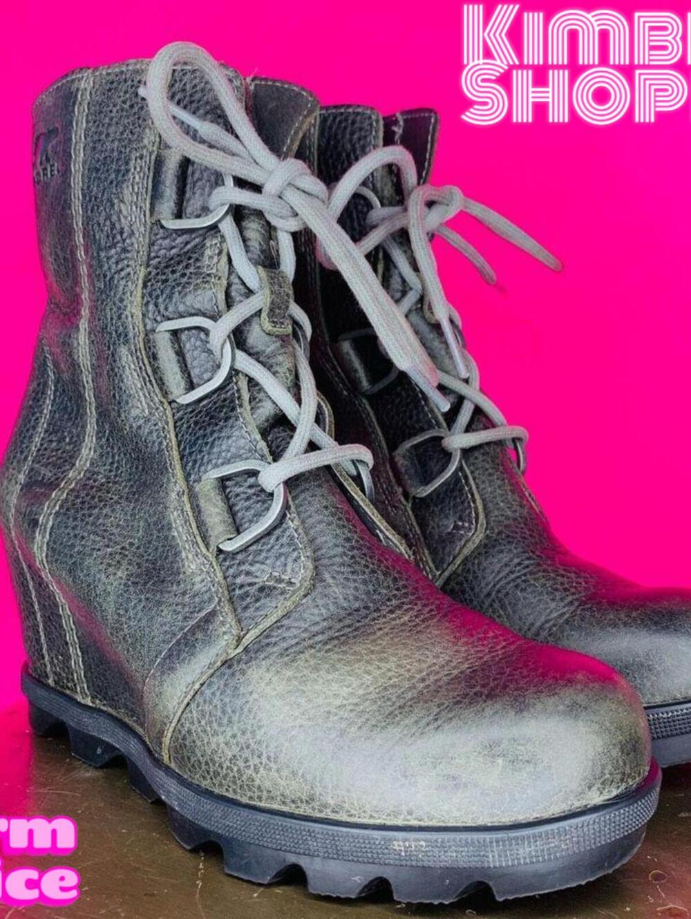 Sorel Joan of Arctic Waterproof Leather Lace Up Wedge Heel Boot US 7 EU 38 UK 5